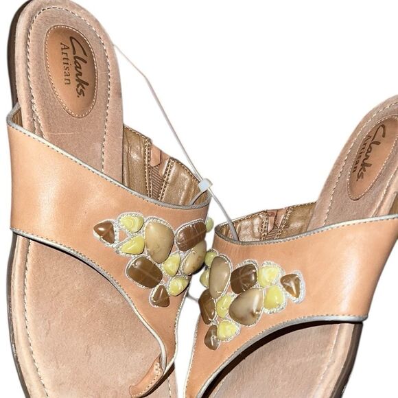 Clarks Tan Leather Sandals Comfortable Summer Footwear Size 9 1/2 - Picture 3 of 5